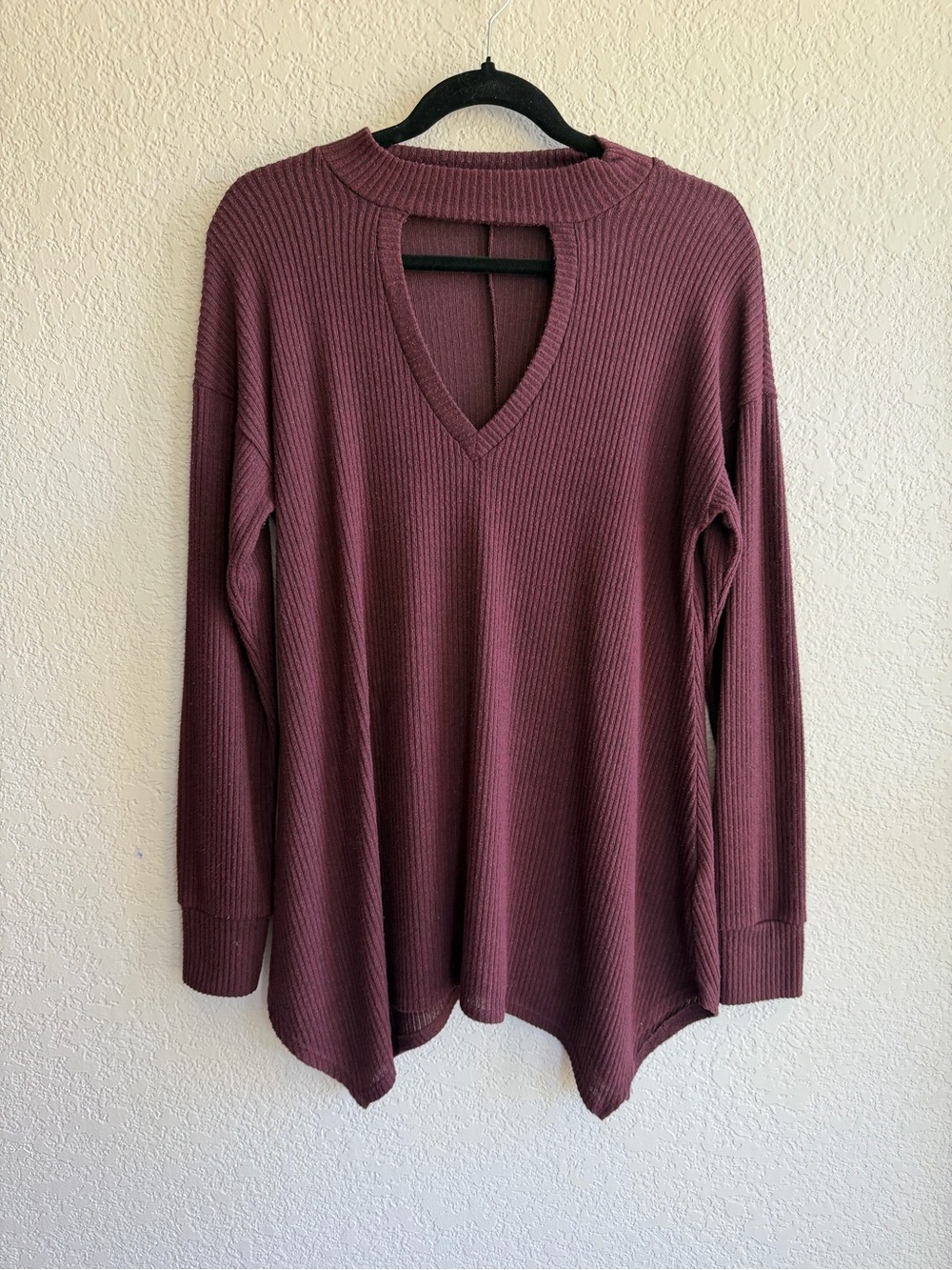 Maurices Mauve Ribbed Long Sleeve V-Neck Top